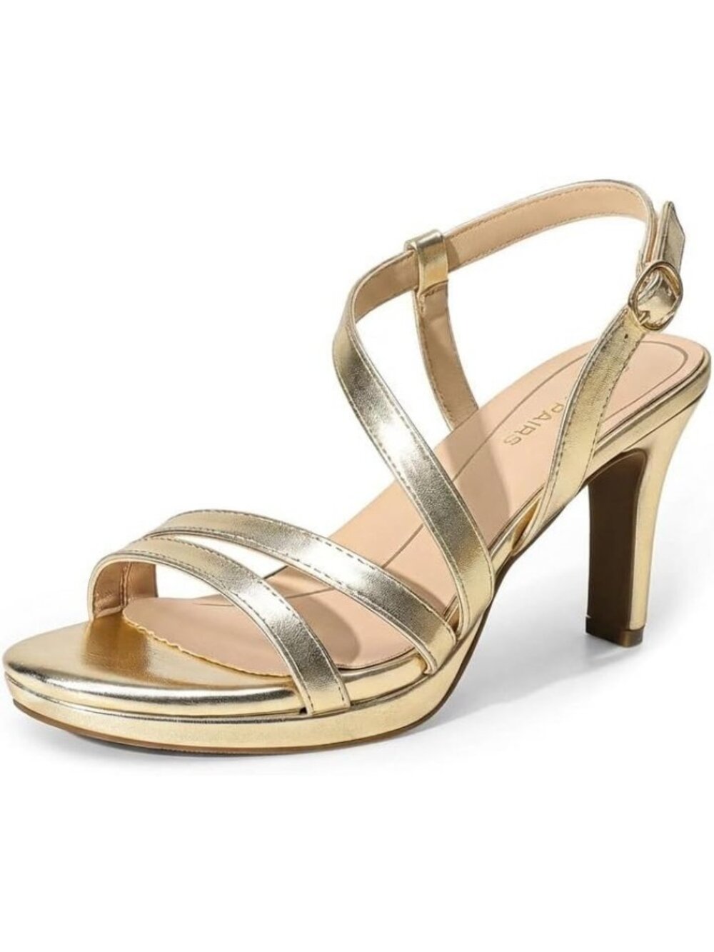 Women's Light Gold Strappy High Heel Open Toe Adjustable Ankle Strap Dress Shoes